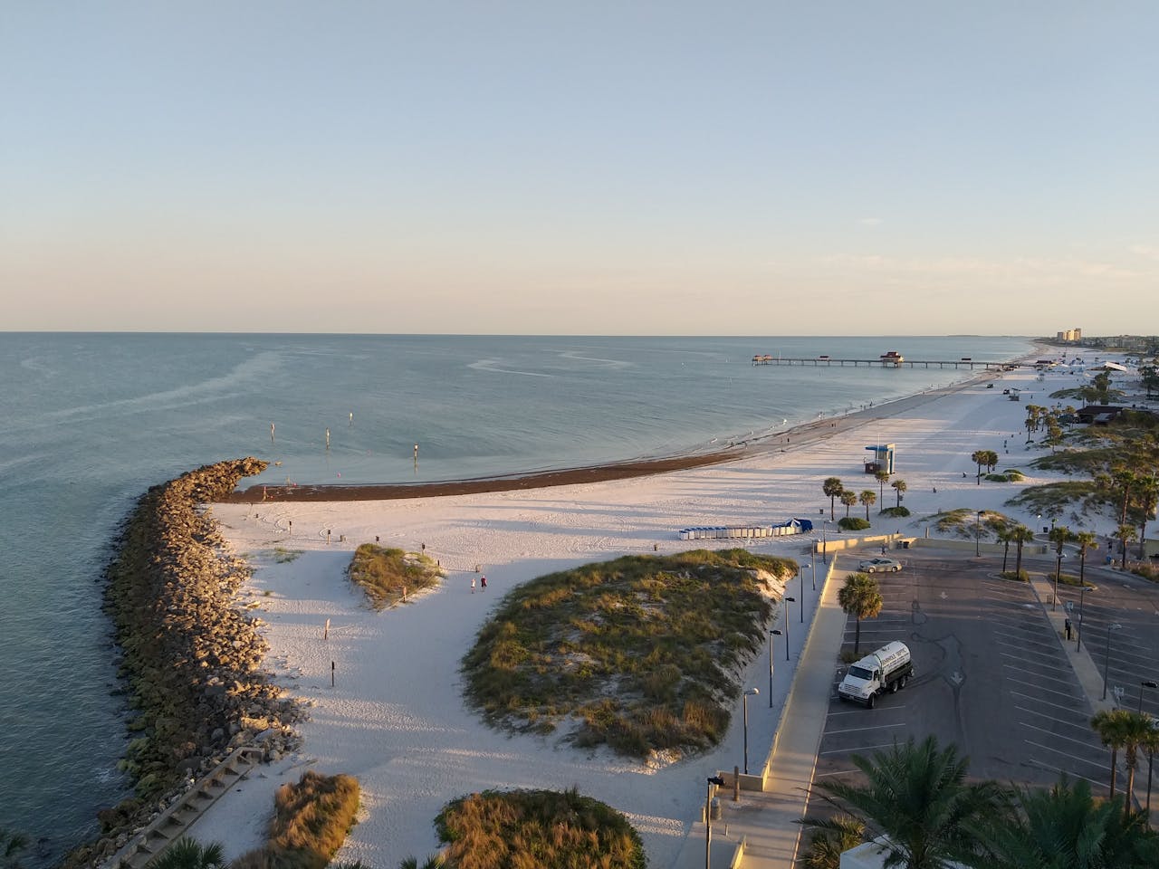 Aerial view of Clearwater Beach at sunset